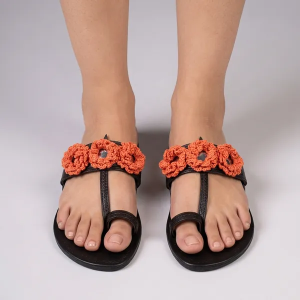 Black_Synthetic_Crochet_Flower_Kolhapuri_Slippers_For_Women
