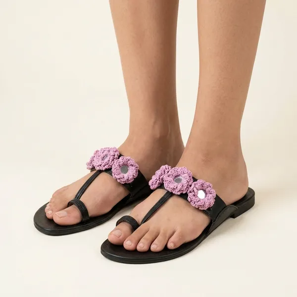 Black_Synthetic_Crochet_Flower_Kolhapuri_Slippers_For_Women