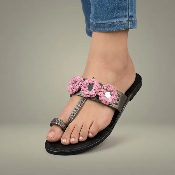 Antique_Grey_Synthetic_Crochet_Flower_Kolhapuri_Slippers_For_Women