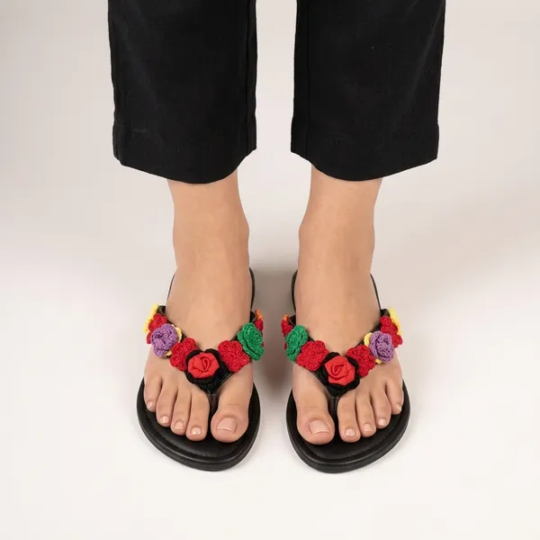 Black_Synthetic_V_Strap_Crochet_Flower_Flats_For_Women