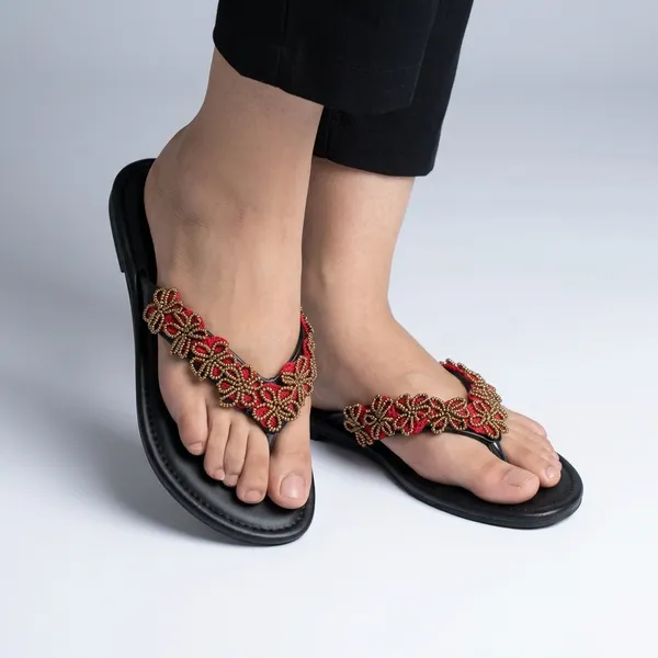 Black_Synthetic_V_Strap_Crochet_Bead_Flower_Flats_For_Women