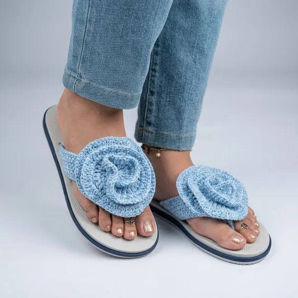 Grey_And_Blue_Synthetic_Crochet_Flower_Flip_Flops_For_Women