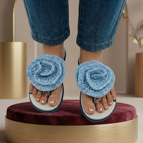 Grey_And_Blue_Synthetic_Crochet_Flower_Flip_Flops_For_Women