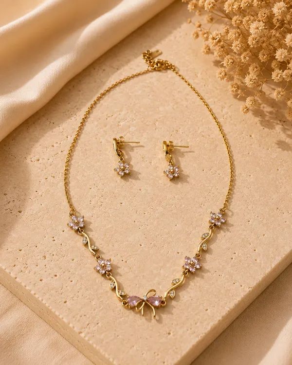 Aura_Blossom_Necklace_And_Earring_Set_18k_Gold_Plated