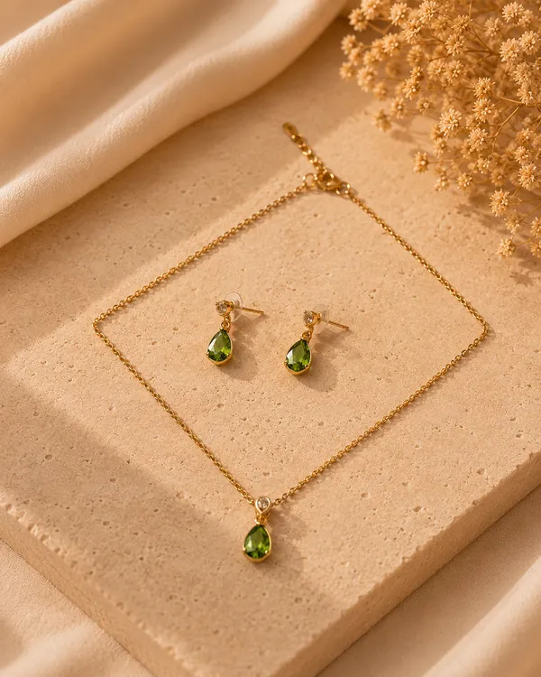 Green_Flora_Necklace_And_Earrings_Set_18k_Gold_Plated