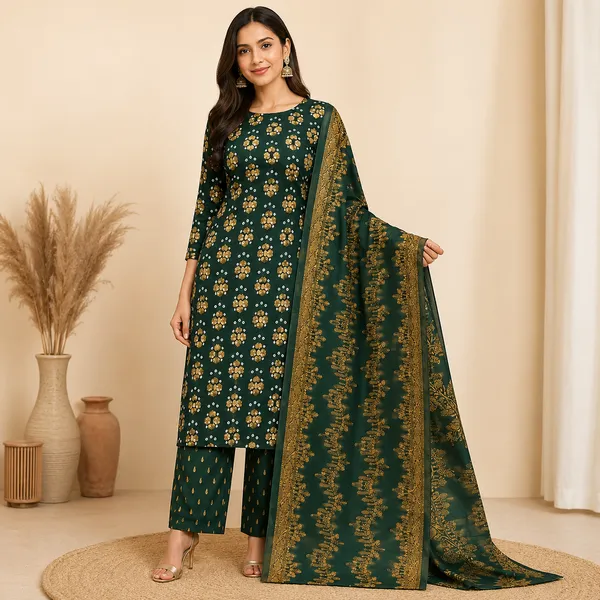 Green_Cotton_Bandhni_Handmade_Unstitched_Kurta_Set_With_Dupatta_For_Women