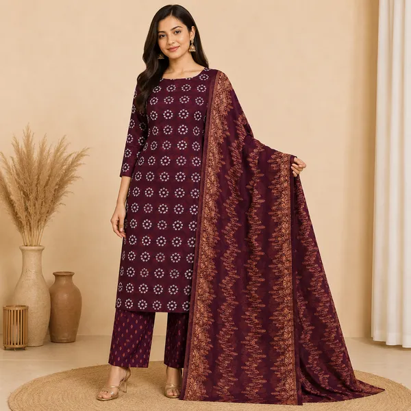 Maroon_Cotton_Bandhani_Handmade_Unstitched_Kurta_Set_With_Dupatta_For_Women