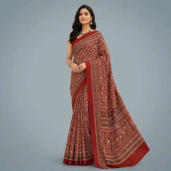 Red_Viscose_Rayon_Printed_Saree_With_Blouse_For_Women