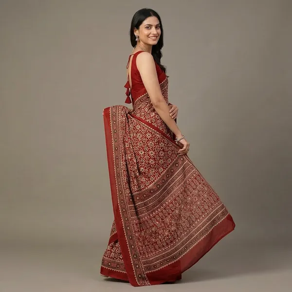 Red_Viscose_Rayon_Printed_Saree_With_Blouse_For_Women
