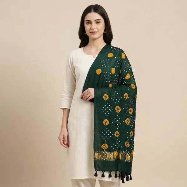 Dark_Green_Viscose_Rayon_Bandhani_Lagdi_Dupatta_For_Women
