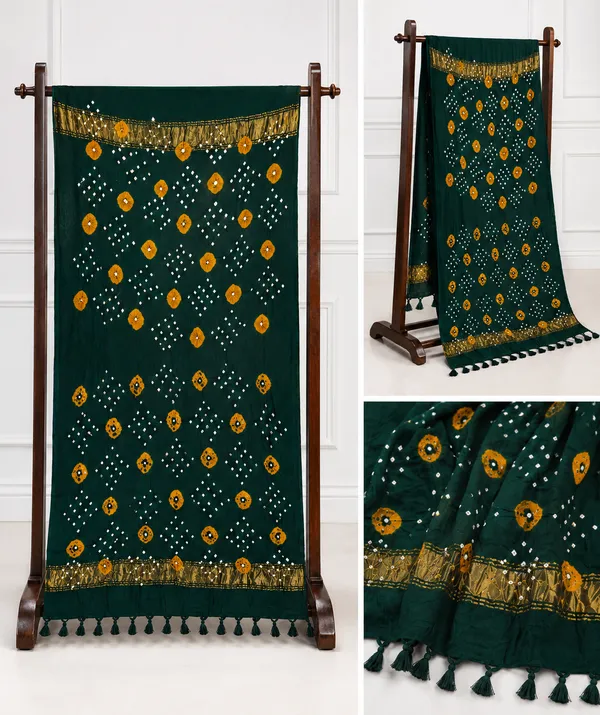Dark_Green_Viscose_Rayon_Bandhani_Lagdi_Dupatta_For_Women