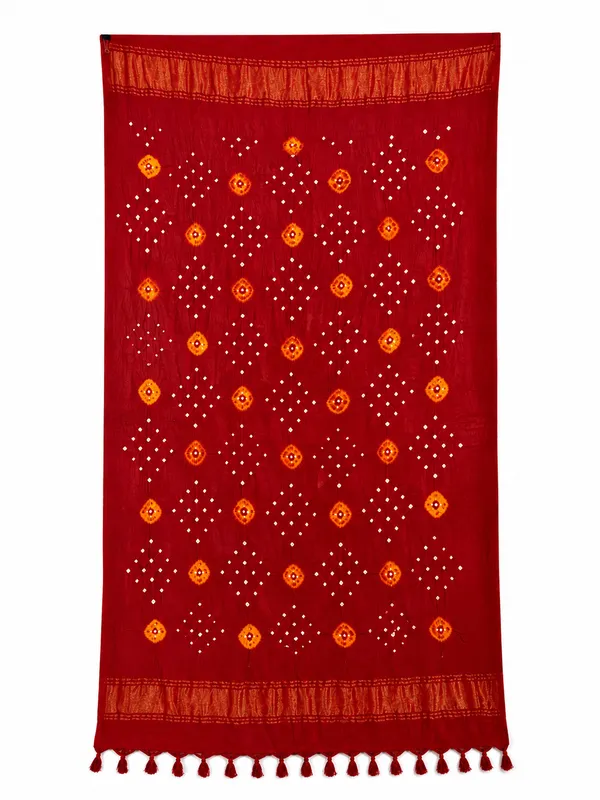 Red_Viscose_Rayon_Bandhani_Lagdi_Dupatta_For_Women