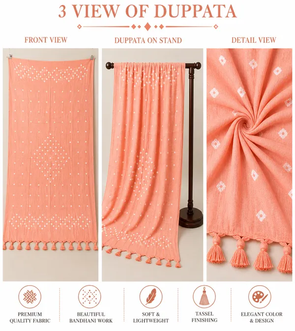 Peach_Viscose_Rayon_Bandhani__Dupatta_For_Women