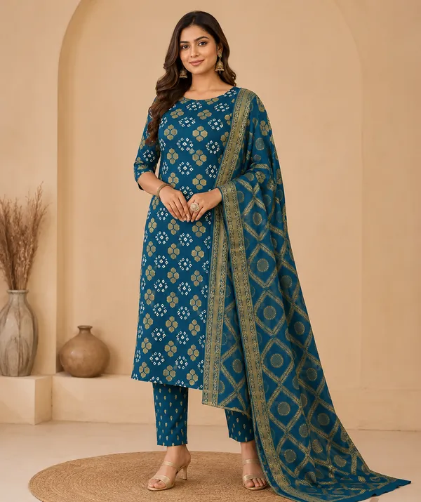 Blue_Cotton_Printed_Unstitched_Kurta_Set_With_Dupatta_For_Women