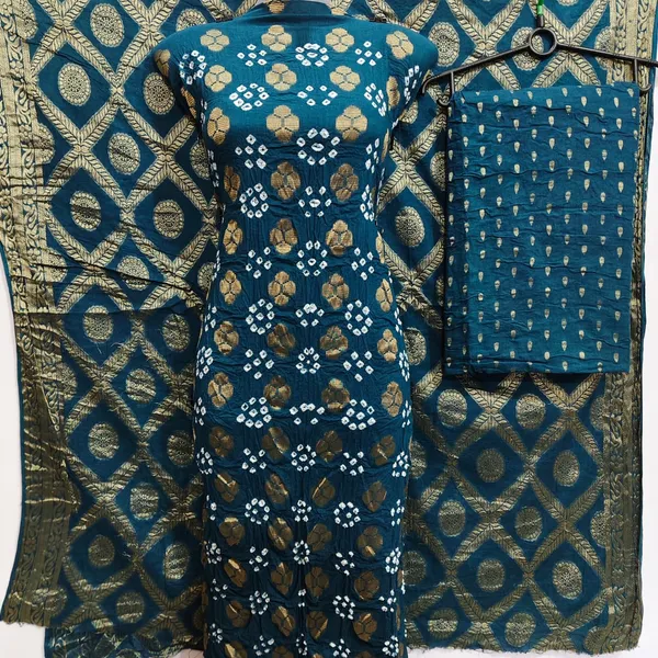 Blue_Cotton_Printed_Unstitched_Kurta_Set_With_Dupatta_For_Women