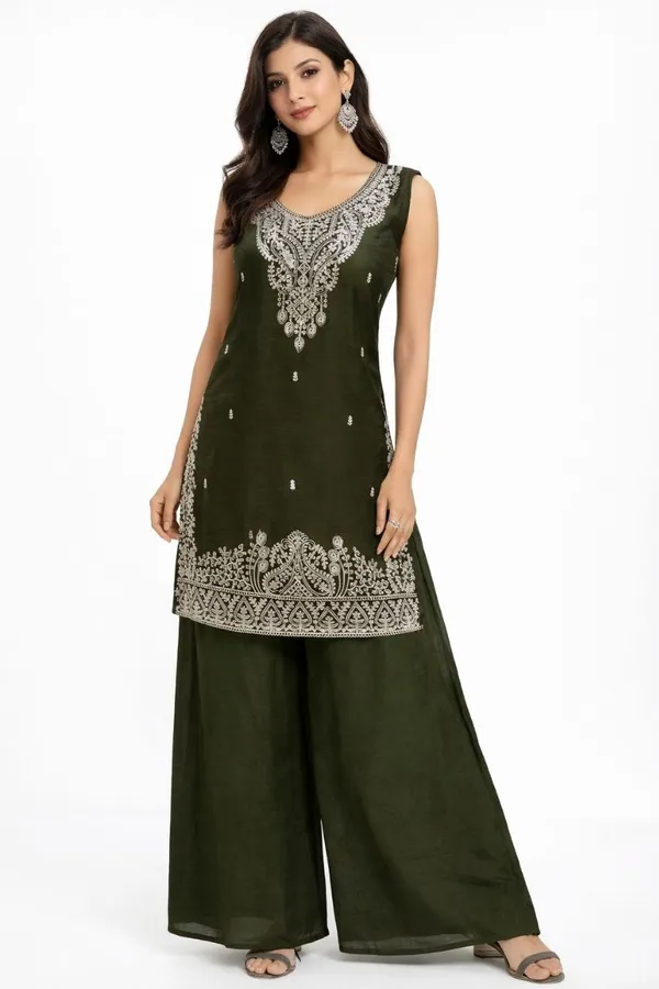 Green_Crepe_Straight_Sleeveless_Suit_Set_For_Women