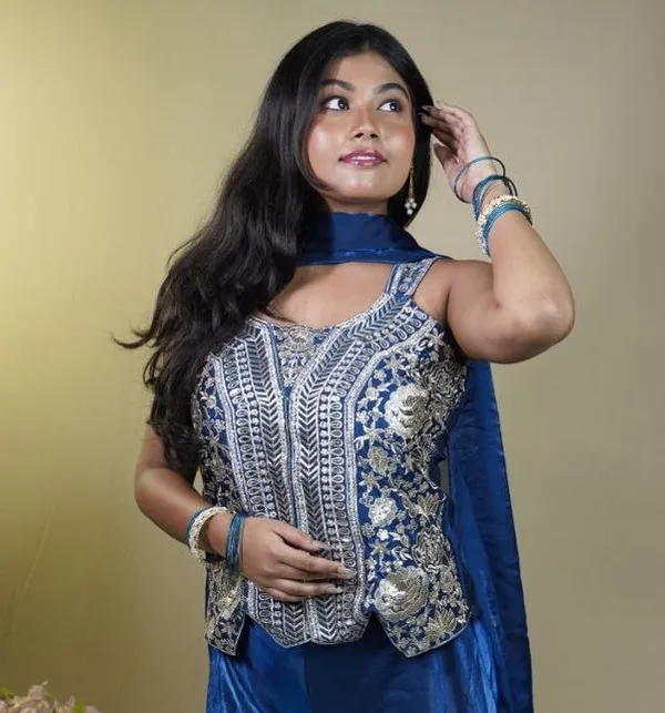 Royal_Blue_Georgette_Embroidered_Peplum_Kurti_Palazzo_Set_For_Women