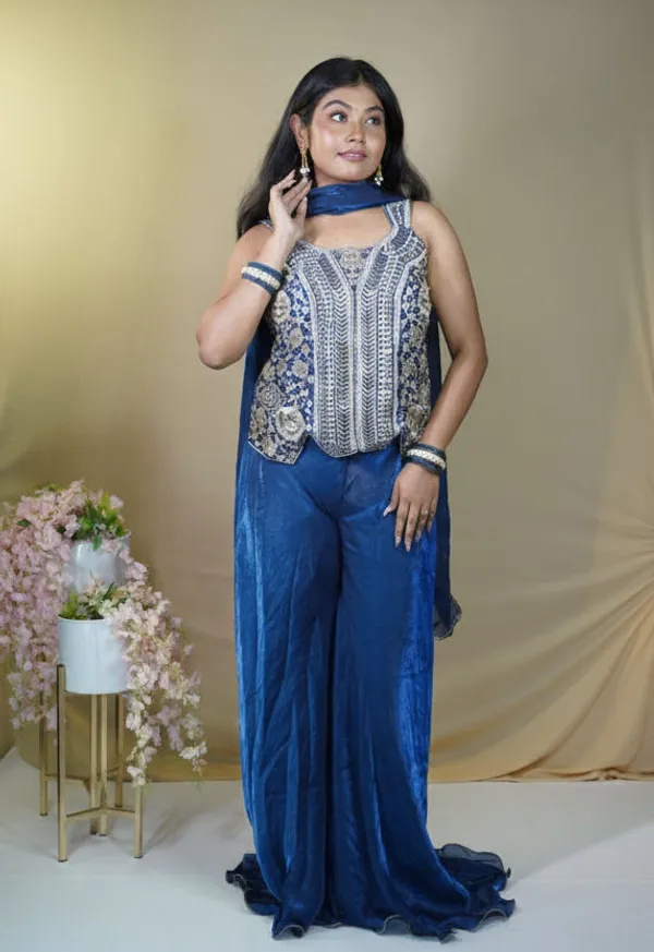 Royal_Blue_Georgette_Embroidered_Peplum_Kurti_Palazzo_Set_For_Women