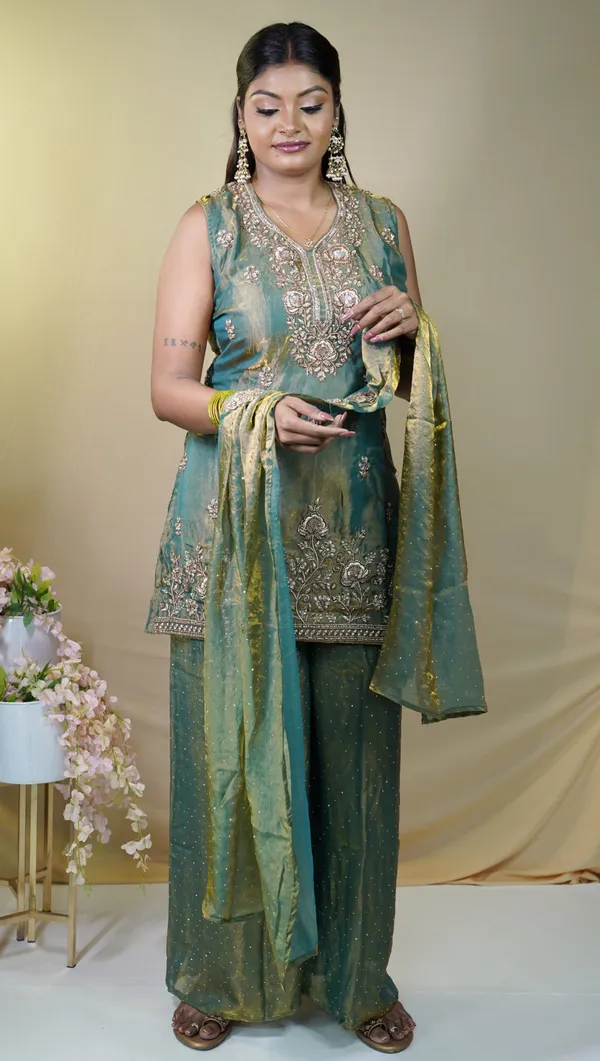Green_Georgette_Embroidered_Fusion_Palazzo_Set_For_Women