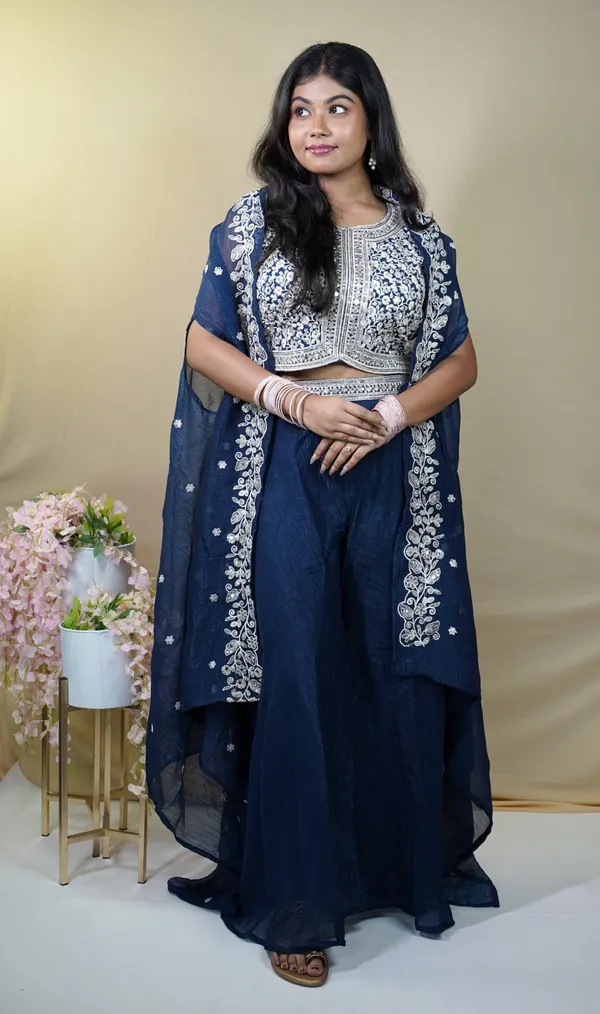 Navy_Blue_Crepe_Embroidered_Sharara_Ethnic_Set_For_Women