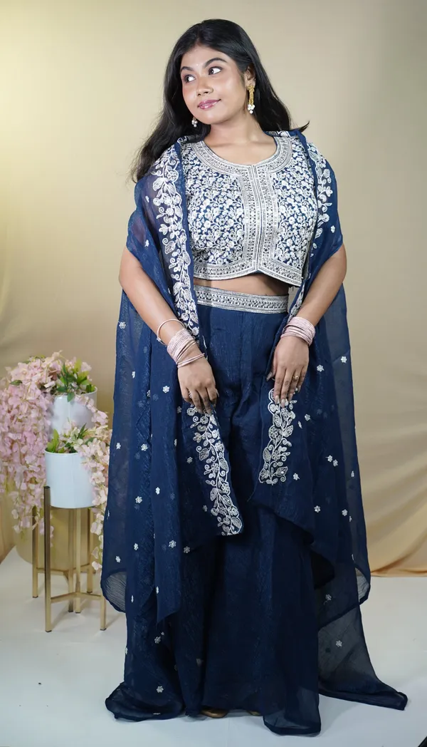 Navy_Blue_Crepe_Embroidered_Sharara_Ethnic_Set_For_Women