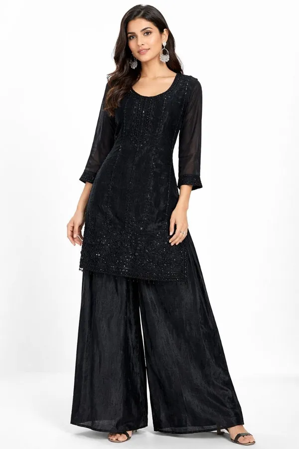 Black_Georgette_Sequin_Embroidered_Kurti_Palazzo_Set_For_Women