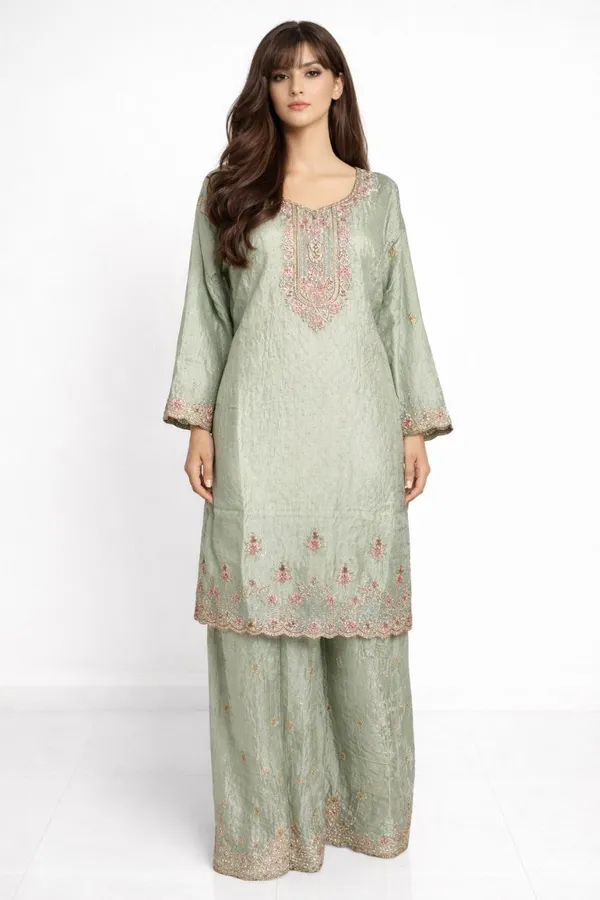 Sage_Green_Tissue_Embroidered_Kurti_Palazzo_Set_For_Women