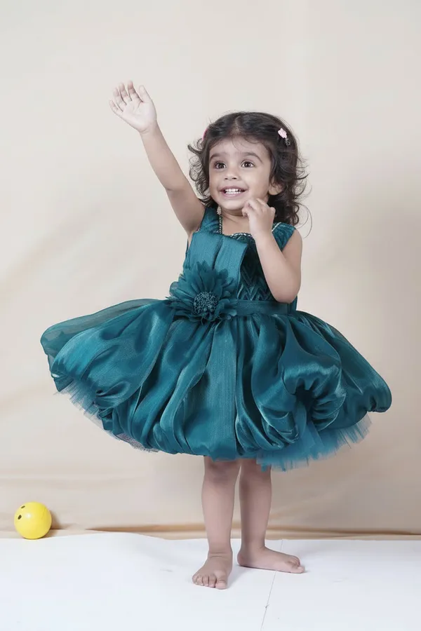 Teal_Green_Soft_Net_Floral_Party_Dress_For_Girls