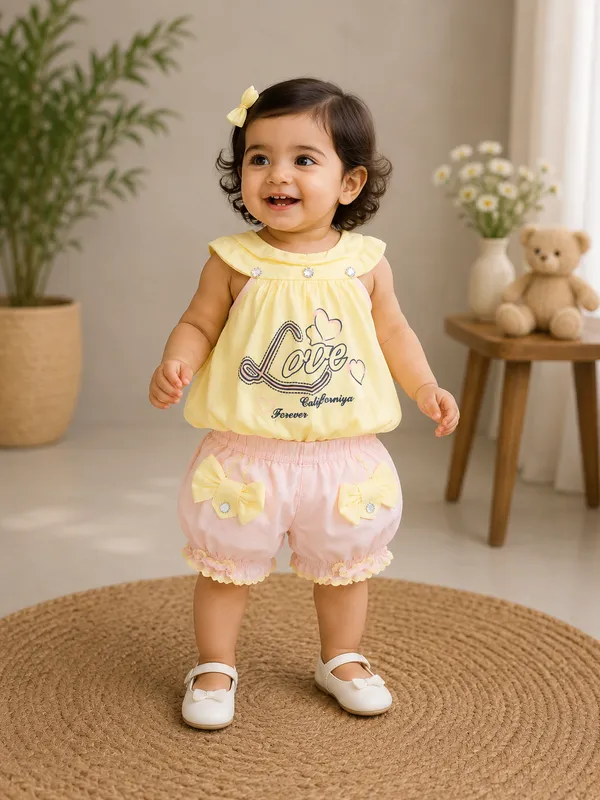 Yellow_And_Pink_Cotton_Ethnic_Wear_For_Infants