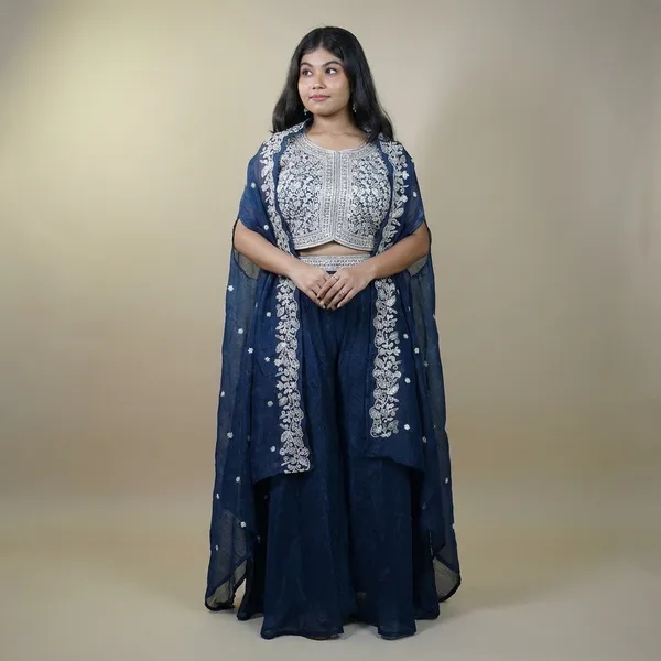 Navy_Blue_Crepe_Embroidered_Sharara_Ethnic_Set_For_Women