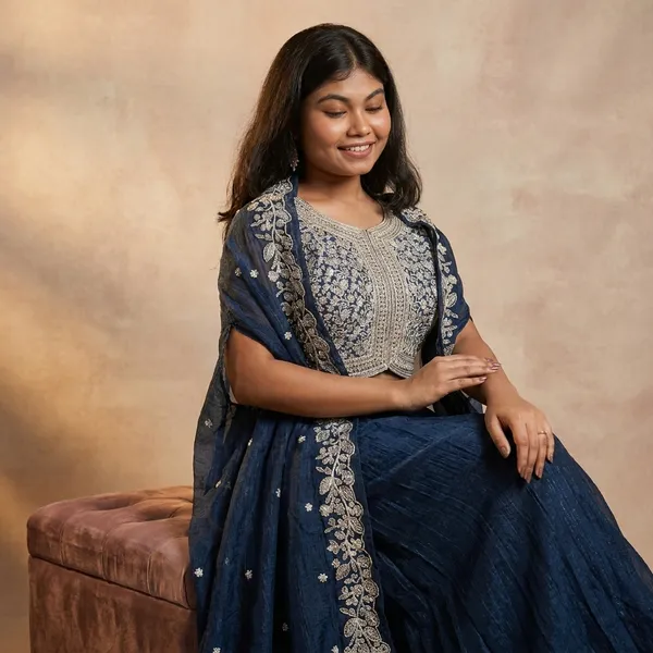 Navy_Blue_Crepe_Embroidered_Sharara_Ethnic_Set_For_Women