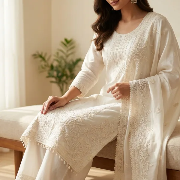 White_Organza_Thread_Embroidered_Ethnic_Wear_For_Women