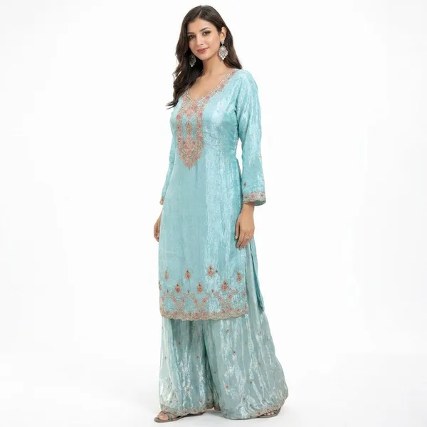 Sky_Blue_Tissue_Ethnic_Suit_Set_For_Women