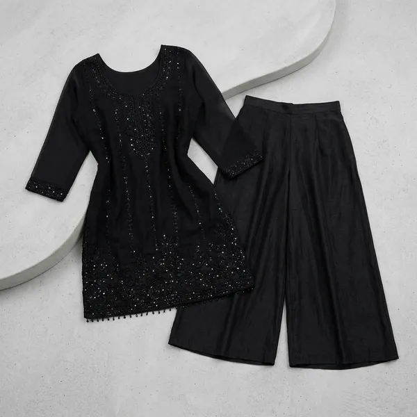 Black_Georgette_Sequin_Embroidered_Kurti_Palazzo_Set_For_Women