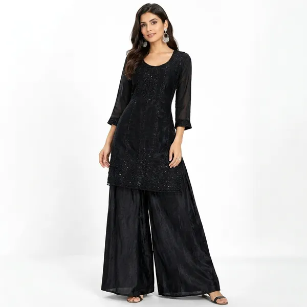 Black_Georgette_Sequin_Embroidered_Kurti_Palazzo_Set_For_Women