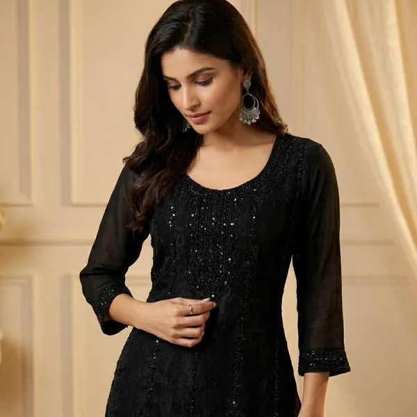 Black_Georgette_Sequin_Embroidered_Kurti_Palazzo_Set_For_Women