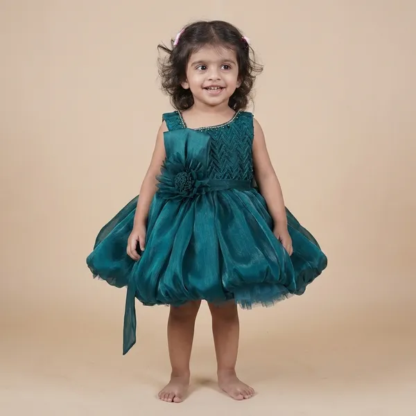 Teal_Green_Soft_Net_Floral_Party_Dress_For_Girls
