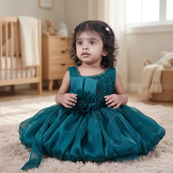 Teal_Green_Soft_Net_Floral_Party_Dress_For_Girls