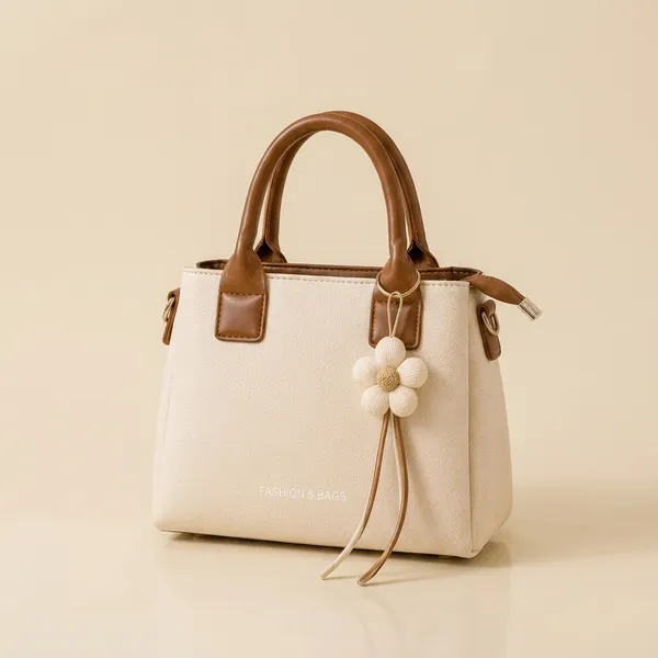 Cream_Pu_Non_Leather_Tote_Handbag_For_Women