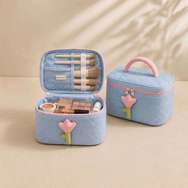 Blue_Fabric_Velvet_Mix_Storage_Bag_For_Women