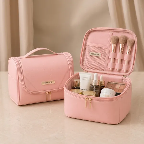 Pink_Teflon_Fabric_Makeup_Organizer_Bag_For_Women