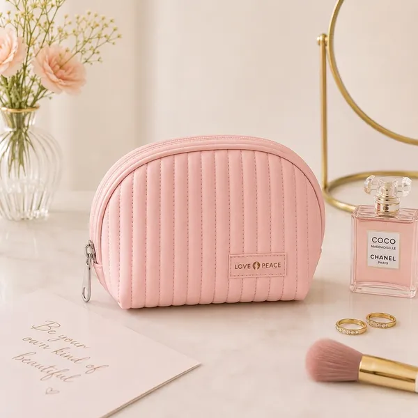 Pink_Pu_Non_Leather_Cosmetic_Pouch_For_Women