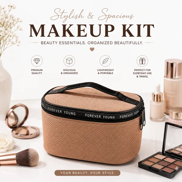 Beige_Pu_Non_Leather_Makeup_Organizer_Bag_For_Women