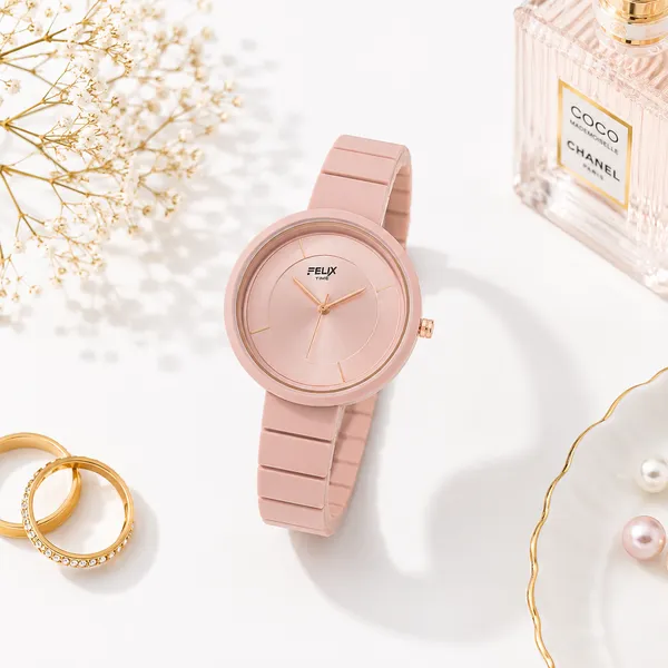 Pink_Mat_Finish_Metal_Wristwatch_For_Women
