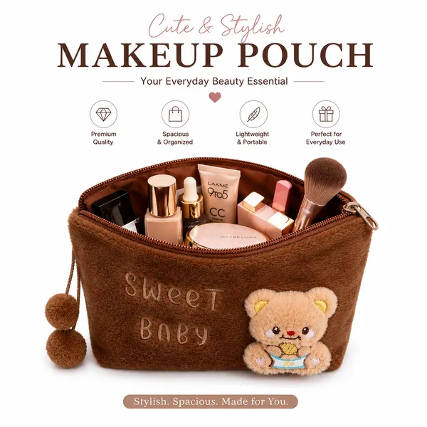 Brown_Fur_Fabric_Makeup_Pouch_For_Women