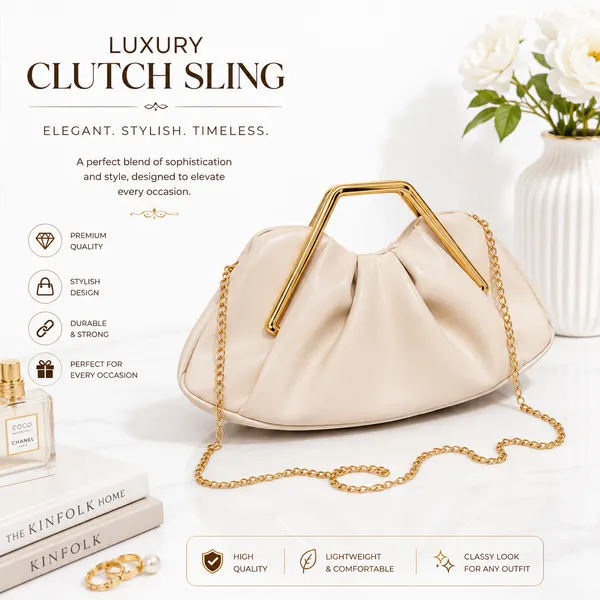 Cream_Pu_Non_Leather_Clutch_Sling_Bag_For_Women
