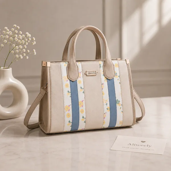 Cream_Pu_Non_Leather_Tote_Handbag_For_Women
