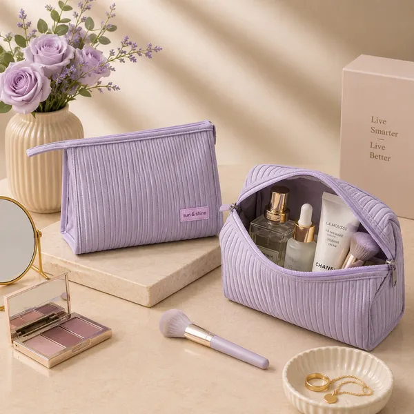 Lavender_Pu_Non_Leather_Cosmetic_Bag_Set_For_Women
