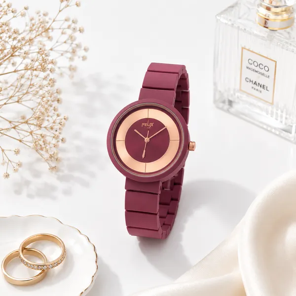 Burgundy_Mat_Finish_Metal_Watch_For_Women