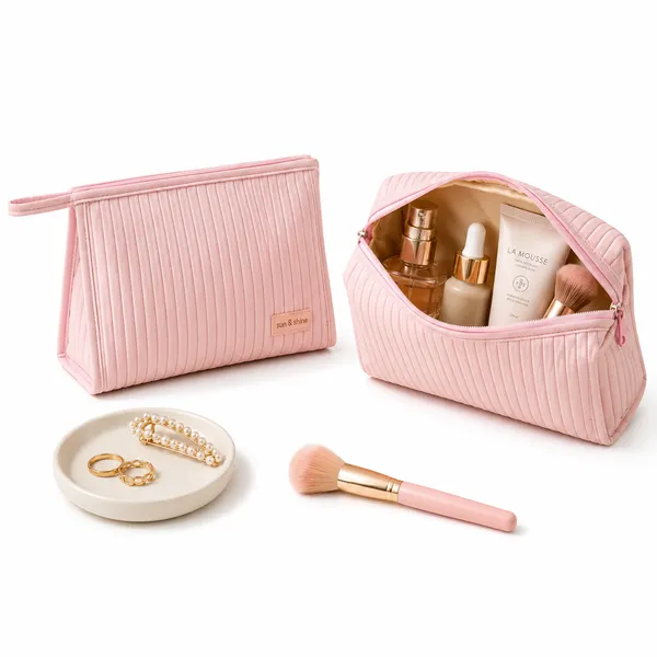 Pink_Pu_Non_Leather_Makeup_Bag_Set_For_Women